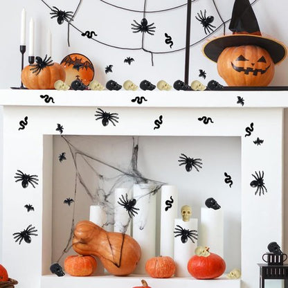 Hiawbon Mini Plastic Skull Heads - Realistic Halloween Figurines for Fairy Garden | Bats, Snakes & Spiders