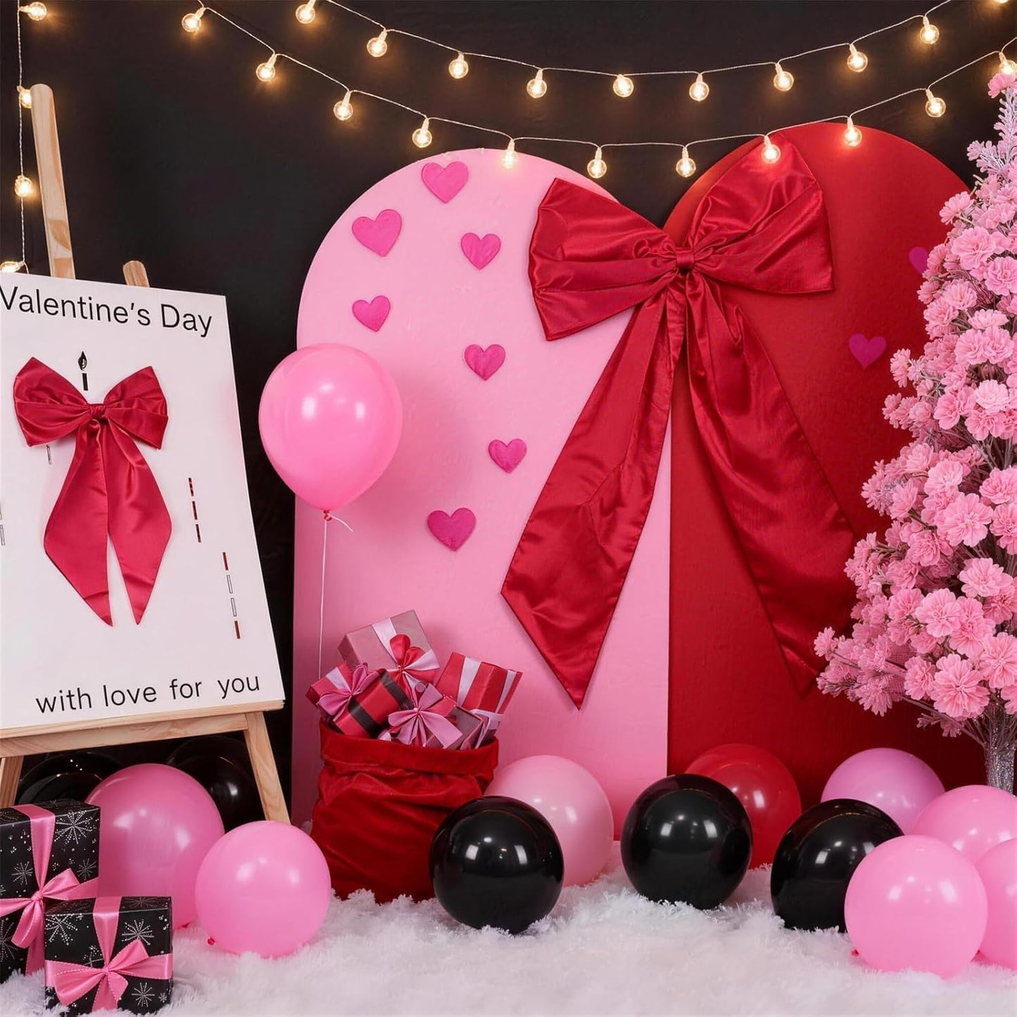 Red Bow Decor | 2 Pack Large & Small Coquette Room Backdrop - Perfect for Valentine's Day & Weddings