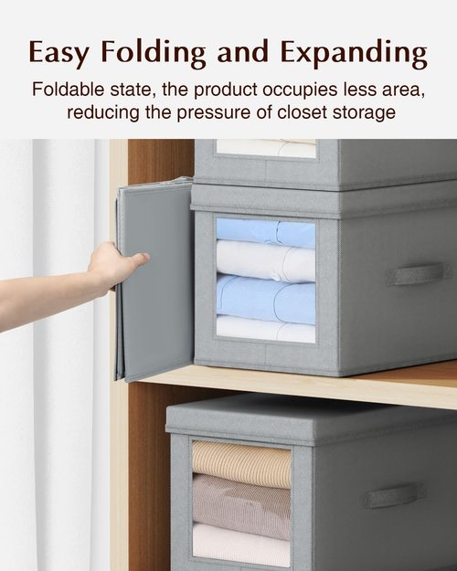 Homsorout Collapsible Storage Bins - Foldable Decorative Boxes with Lids, 15-Inch Grey Organizer Bins | 5-Pack