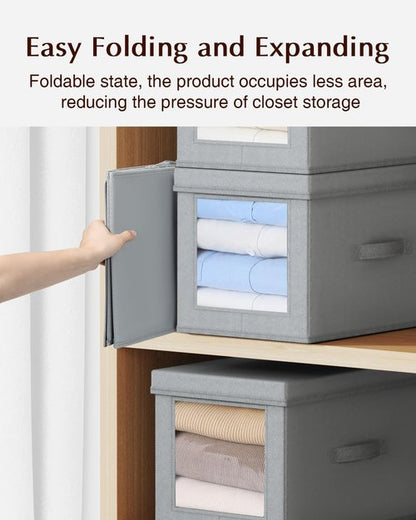 Homsorout Collapsible Storage Bins - Foldable Decorative Boxes with Lids, 15-Inch Grey Organizer Bins | 5-Pack