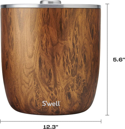S'well Stainless Steel Ice Bucket XL, 100oz, Teakwood, Includes Lid And Scoop, Triple Layered Vacuum Insulated Container Keeps Ice Colder for Longer, BPA Free Barware