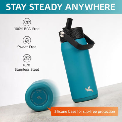 Skiennix 25oz Insulated Stainless Steel Water Bottle - Leakproof BPA-Free with 3 Lids | Black