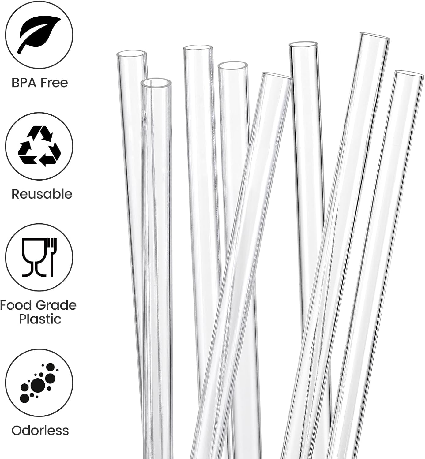 Stanley Replacement Straws - 8 Pack Clear Reusable Plastic Straws with Brushes | Dishwasher Safe, BPA Free
