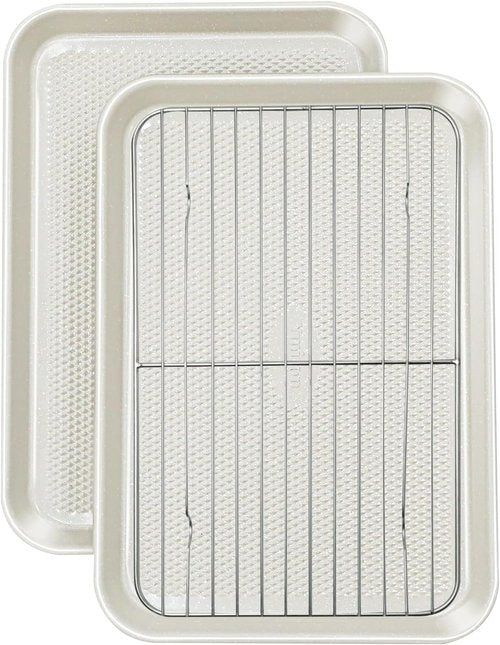 Jelly Roll Pan Set by [Brand Name] - 10x15 Nonstick Baking Sheets with Wire Rack | Durable Carbon Steel, Dishwasher Safe