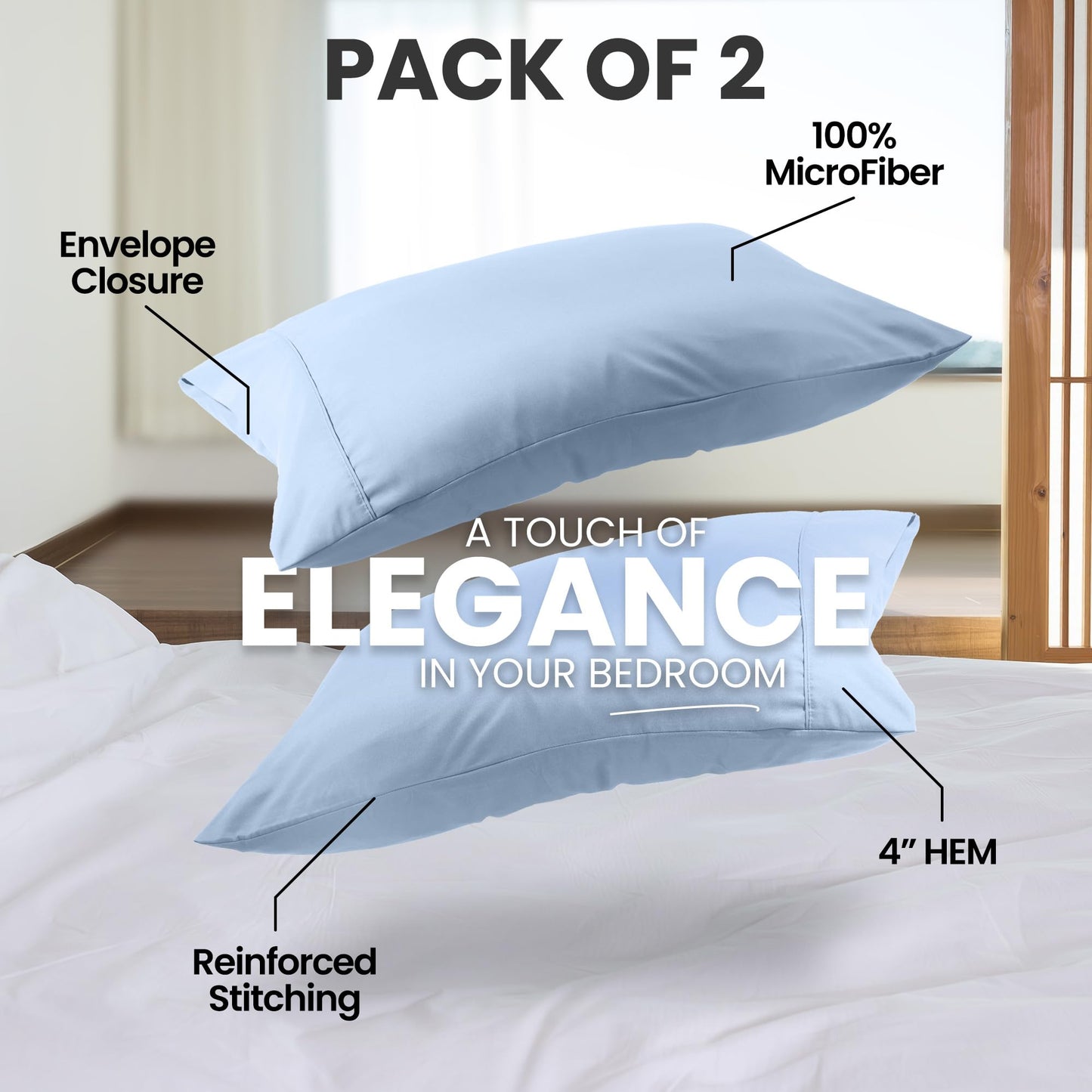 Utopia Bedding Pillow Cases Standard Size 2-Pack – Soft Brushed Microfiber – Envelope Closure – Perfect for Hospitals, Hotels, Guest Rooms – Oeko-TEX Certified, 20x26 Inches (Ice Blue)