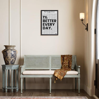 Skiennix Black And White Newspaper Canvas Wall Art - Inspirational Daily Quote Typography | 12x16in Framed Decor