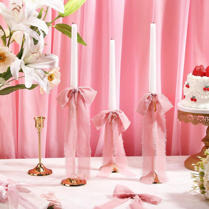 Skiennix 24 Pcs Pink Bows Candlestick Ribbon Decorations - Perfect for Birthdays & Weddings | 9.5 Inch