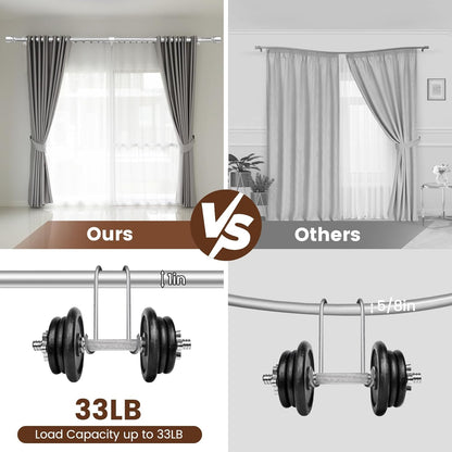 Skiennix 1" Diameter Silver Curtain Rod - Heavy Duty Adjustable 30-90 Inch Length for 30-84 Inch Windows