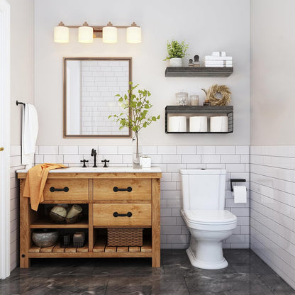 QEEIG Bathroom Shelves | Over Toilet Wall-Mounted Floating Storage - 16 Inch Set of 2, Grey Farmhouse Decor
