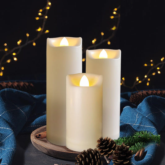 3 Pack LED Battery Operated Candles 2"x4"/5"/6" Plastic Flickering Flameless Candles with Timer Outdoor Waterproof Wedding Party Halloween Christmas Decoration Gifts Realistic Slim Pillar Candles