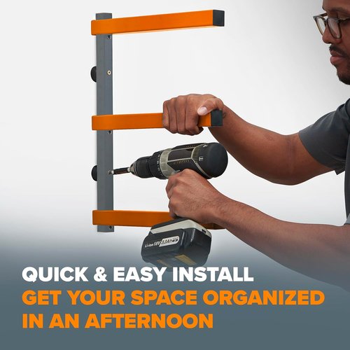 BORA 3-Level Wood Storage Rack - Heavy-Duty Wall-Mounted Shelf for Garage | 300 lb Capacity, Orange/Black