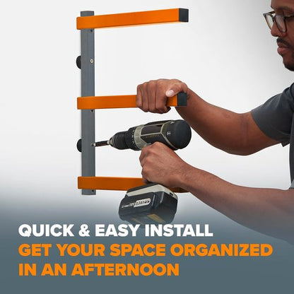BORA 3-Level Wood Storage Rack - Heavy-Duty Wall-Mounted Shelf for Garage | 300 lb Capacity, Orange/Black