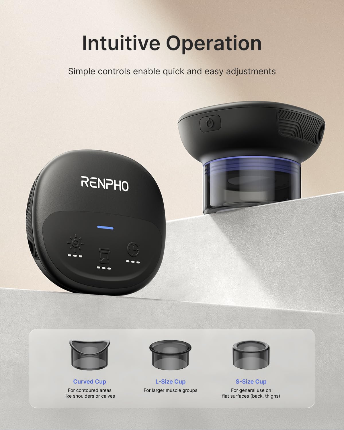 RENPHO Emberace Cup Smart Cupping Massager with 3 Suction Levels up to -55KPa and 850nm Infrared Heating, Rechargeable Massage Device with 70 min Runtime, Multi-Device Sync, 3 Heads & Storage Pouch