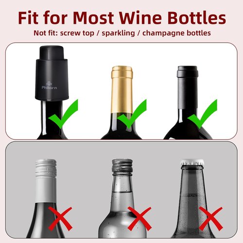 2 PACK Wine Bottle Stoppers, Philorn Vacuum Wine Stoppers - Saver Toppers for Wine Bottles, Reusable Wine Cork Cover Keep Wine Fresh after Opening, Real Vacuum Pump Wine Keeper Cap Preserver - Gifts