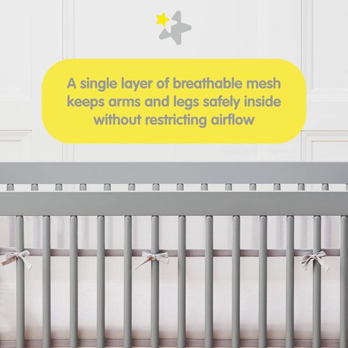 BreathableBaby Breathable Mesh Liner for Full-Size Cribs, Classic 3mm Mesh, White (Size 4FS Covers 3 or 4 Sides)