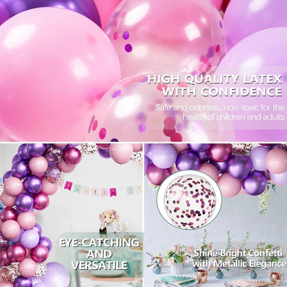 OuMuaMua Pink & Purple Balloons - 62Pcs Latex Balloons for Birthday, Baby Shower & Wedding Decor | 12 Inch