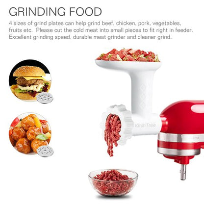 KITCHTREE Fruit & Vegetable Strainer Attachment Set - Includes Food Grinder Attachment and Sausage Stuffer Tubes, Compatible with KitchenAid Stand Mixers