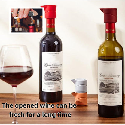 Silicone Wine Bottle Stopper with Guide Nozzle Keep Wine Fresh Reusable Wine Preserver Seals With 3 in 1 Kechain Fixed Sealing Plug Design For Soy Sauce, Cooking Wine, Oilg(Red+Orange+Gray)