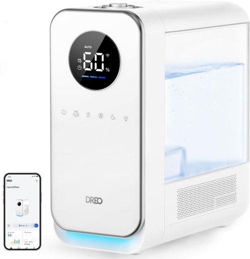DREO Smart Cool Mist Humidifier - Quiet Top-Fill Design for Large Rooms | 50-Hour Runtime, White