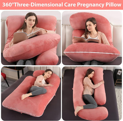 U-Shaped Pregnancy Pillow by [Brand Name] - 57" Full Body Support for Back, Legs & Belly | Velvet Pink