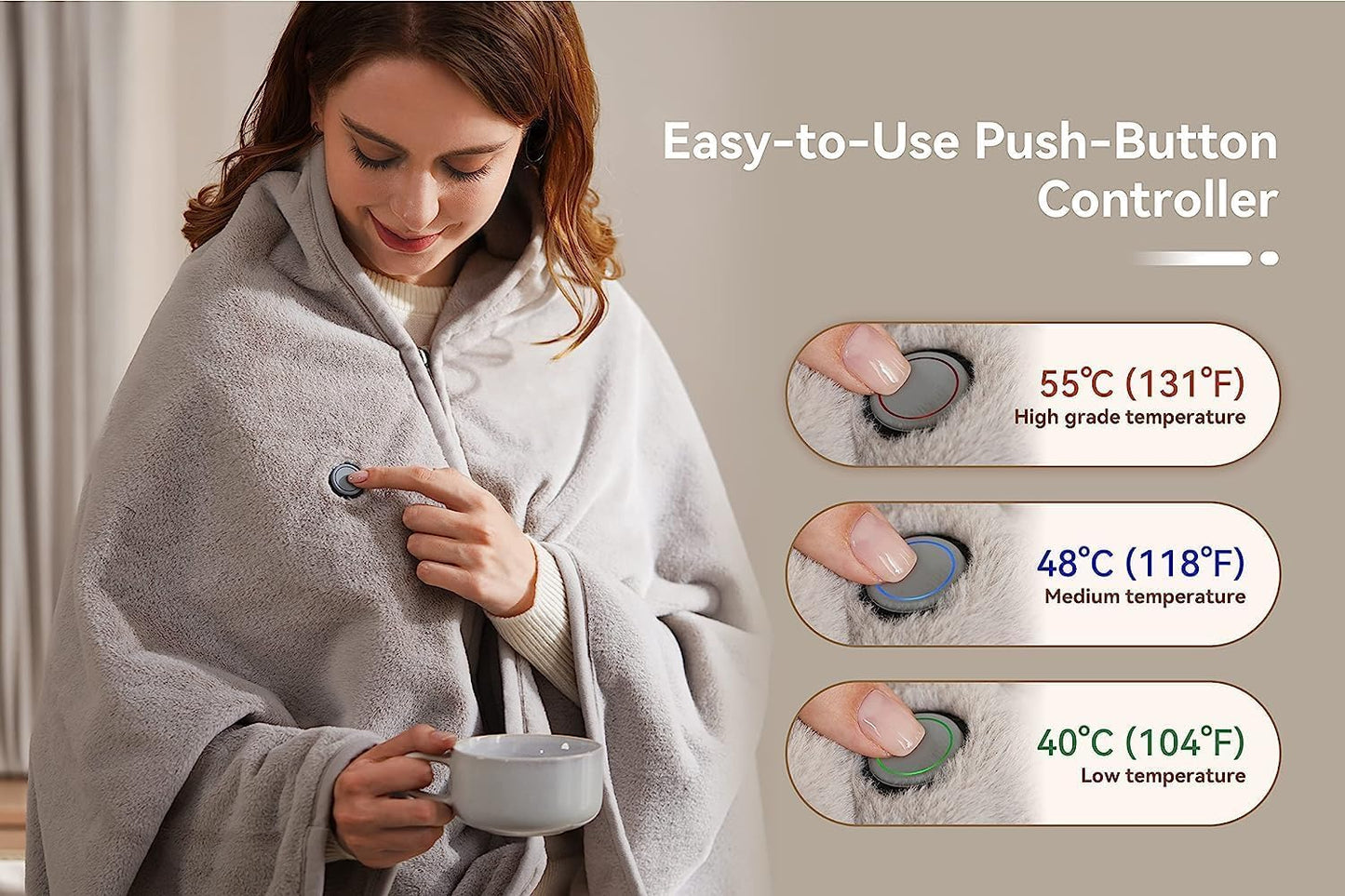ZIREOT Wearable Shawl Blanket, Adapter Included - No Battery, Suitable for Home and Outdoor Cold Protection, Soft and Warm Large Size