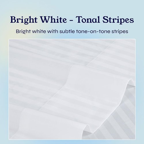 California Design Den King Size Pillowcase Set - 400 Thread Count 100% Cotton Sateen - Soft Striped Bright White, Set of 2