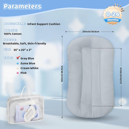 Skiennix Infant Support Cushion - Portable Tummy Time Mat for Newborns 0-24 Months, Soft Cotton, Purple