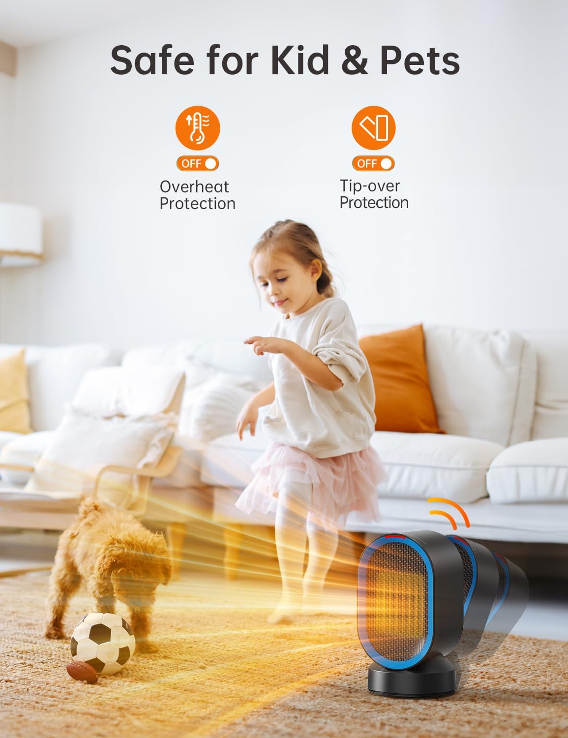 TABYIK Electric Space Heater - Portable 45° Oscillating Indoor Heater for Home & Office | Black