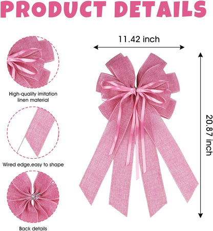 YKW Large Baby Pink Burlap Bow - 20x11 Inch Farmhouse Wreath Decor | Perfect for Baby Showers & Parties