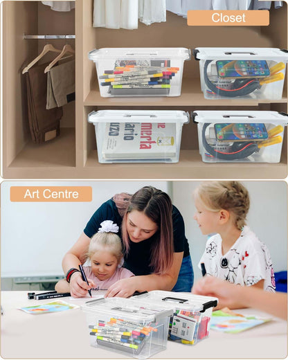 NUMIFUN Storage Bins - 7 Quart Stackable Plastic Organizer with Lids & Handles | 6 Pack for Home & Office