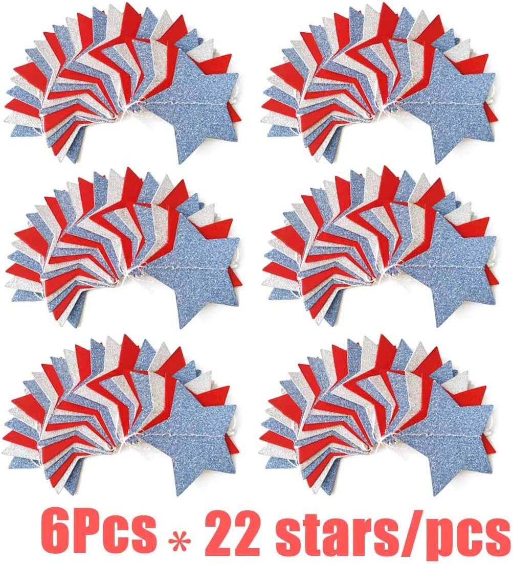 Patriotic Star Streamers Garland by [Brand Name] - 6 Pack Red, White & Blue Bunting Banner for 4th of July Celebrations | 50 Feet