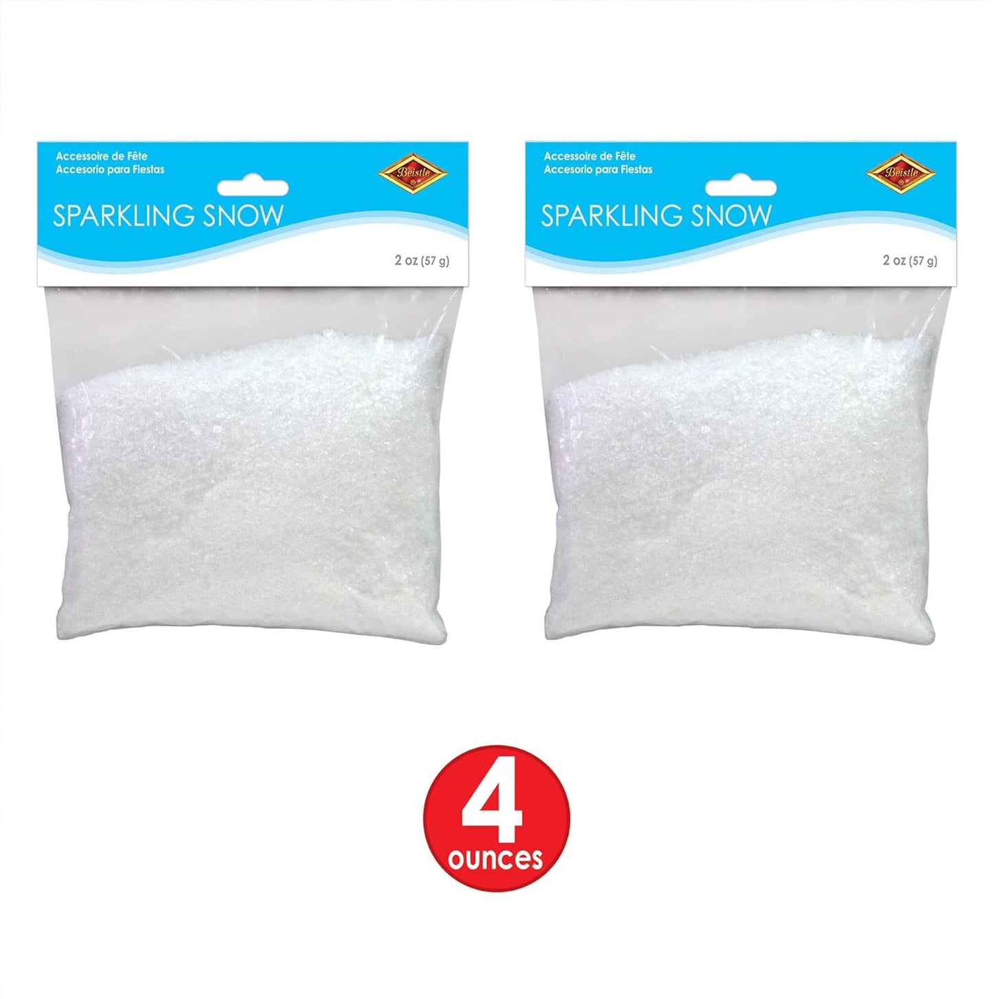 Beistle Sparkling Fake Snow - 4 Ounces of Artificial Winter Decoration for Christmas Crafts | White