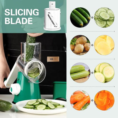 Cambom Rotary Cheese Grater - Hand Crank Shredder for Fresh Cheese & Vegetables | Non-Slip Base, Deep Green
