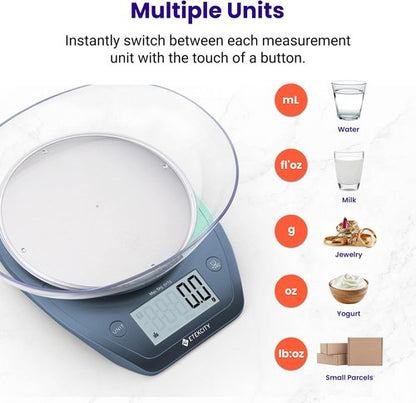 Etekcity Digital Food Scale - Accurate 0.1g Measurement for Weight Loss & Meal Prep | 11lb/5kg, Prussian Blue Stainless Steel