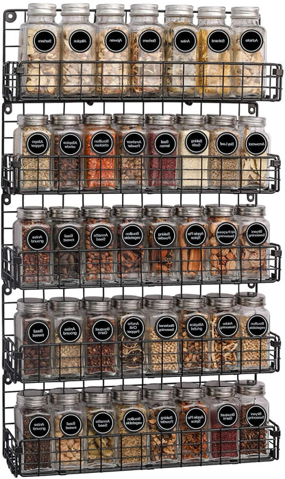 X-cosrack Spice Rack Organizer, 5-Tier Wall Spice Rack, Stackable Hanging Spice Jars Storage Racks, Great for Kitchen and Pantry, Up to Storage 48 Jars(Patent No.:D909138S)