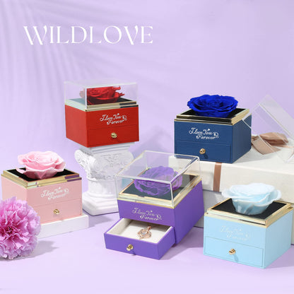 WILDLOVE Forever Real Rose with Heart Necklace, Preserved Flowers Gifts for Mom, Wife and Girlfriend on Christmas, Valentine's Day, Mother's Day, Birthday for Women Her - Purple