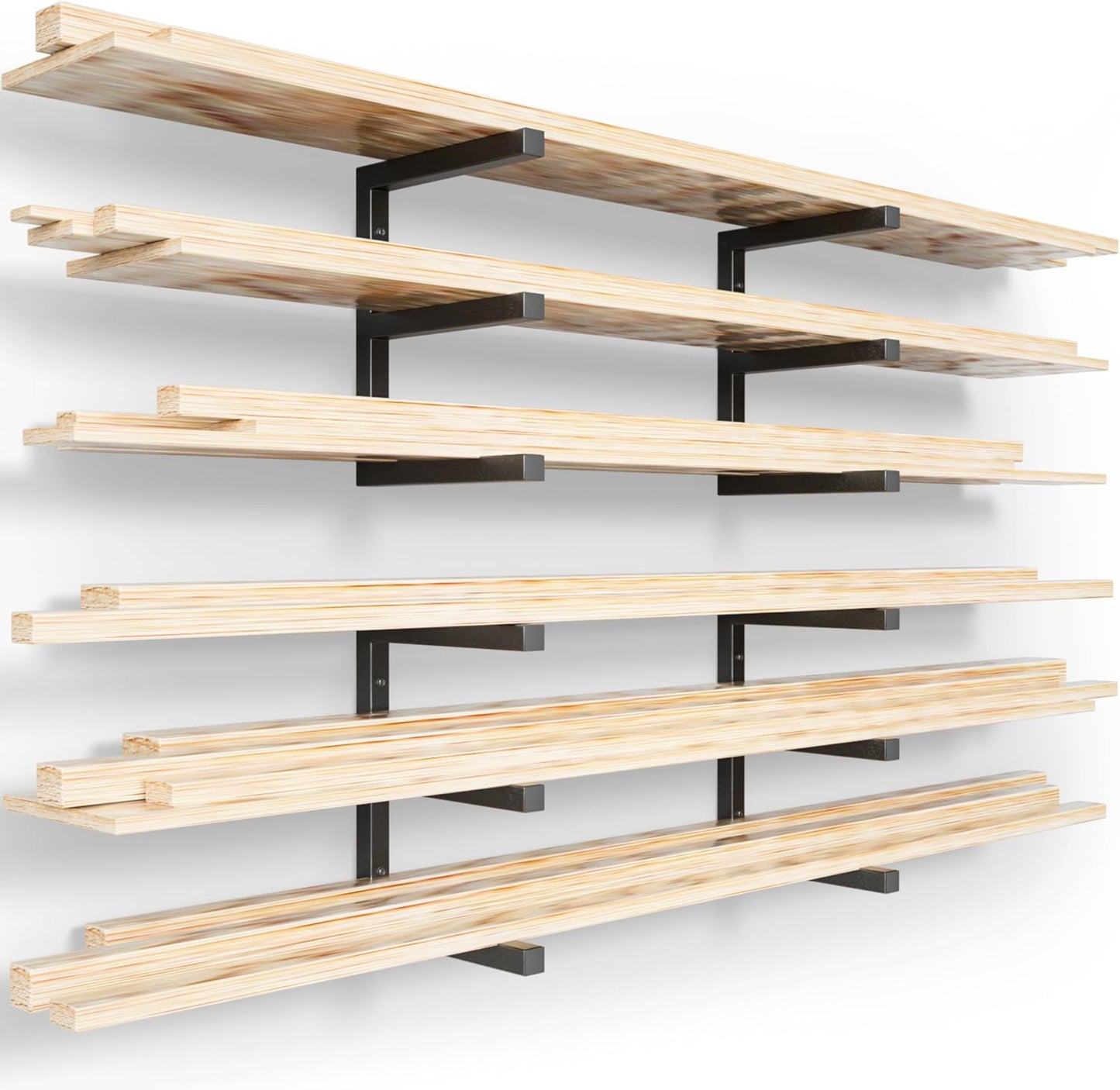 YYR Wood Organizer - Heavy Duty Metal Lumber Storage Rack | 6-Level Wall Mount, Holds 1200 LBS - Black