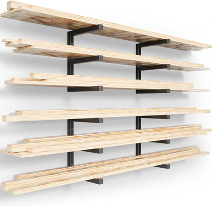 YYR Wood Organizer - Heavy Duty Metal Lumber Storage Rack | 6-Level Wall Mount, Holds 1200 LBS - Black
