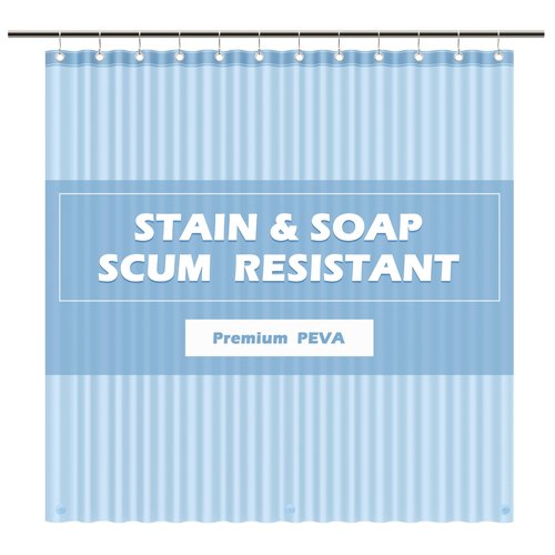 EHZNZIE Shower Curtain Liner Light Weight PEVA, Shower Liner 72x72 Inches, Waterproof, No Chemical Smell with 12 Rust Proof Metal Grommets for Bathroom Shower Curtain, Light Blue