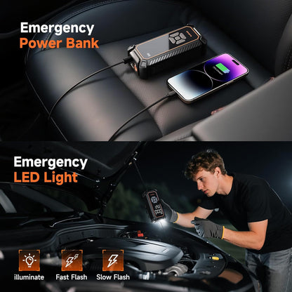 OlarHike Portable Tire Inflator - 150PSI Dual Power Air Compressor with LED & Digital Gauge | 6000mAh & 12V DC