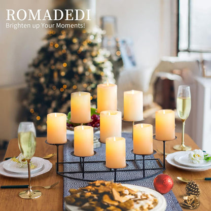 Romadedi Fireplace Candle Holder - Elegant 9-Arm Candelabra for Pillar Candles | Black Iron Centerpiece Decor