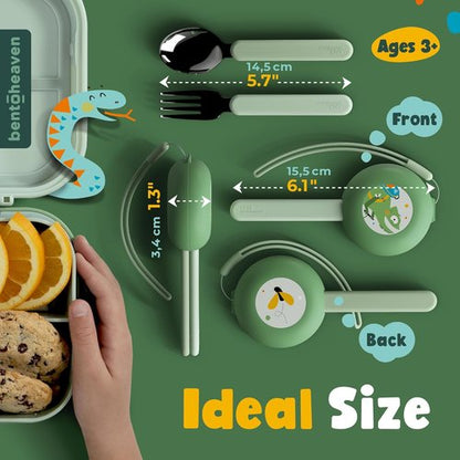 Bentoheaven Kids Travel Utensils Set - Food-Grade Stainless Steel & BPA-Free Plastic | Dishwasher Safe, Reusable Flatware (Chameleon)