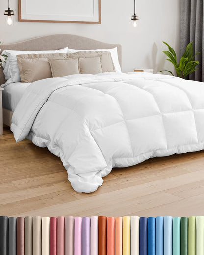 Skiennix Queen Size White Alternative Down Comforter - Warm, Lightweight & Breathable All-Season Bedding Set