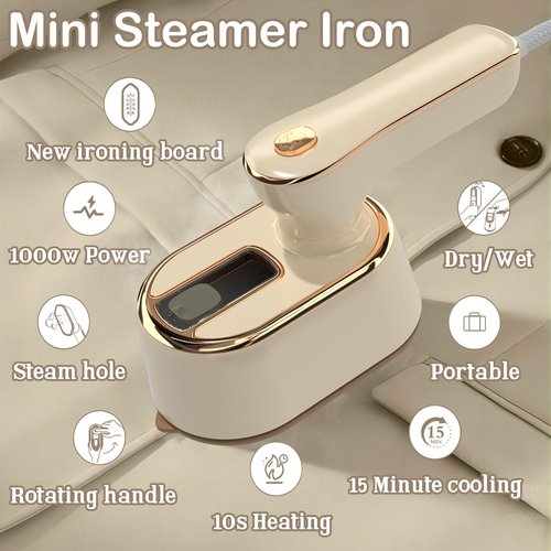 Travel Steamer Iron for Clothes Mini - Portable Ironing Machine Travel Small Size Portable Steamer Travel College Dorm Home Essentials (Beige)