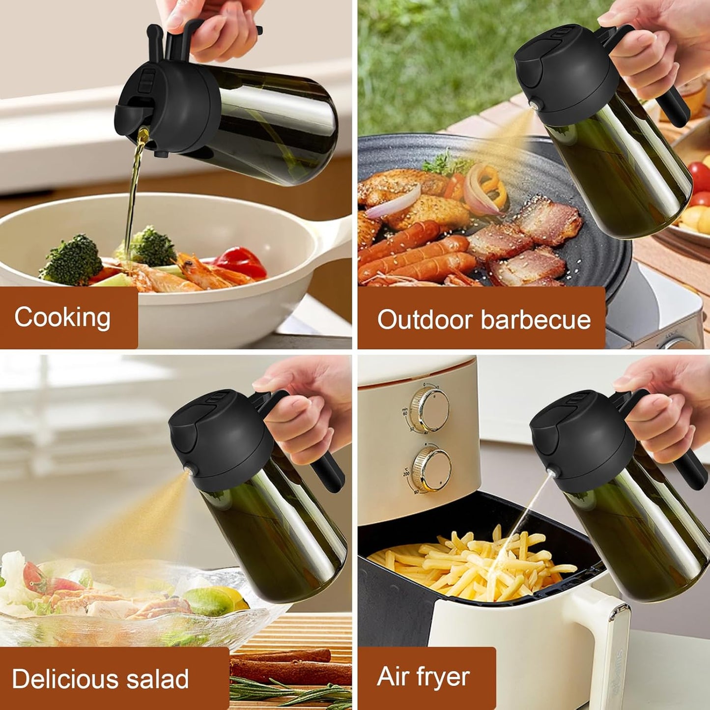 YARRAMATE Olive Oil Dispenser - 2PCS 16oz Light Blockage Dark Sprayer | Food-Grade Green Glass Bottles