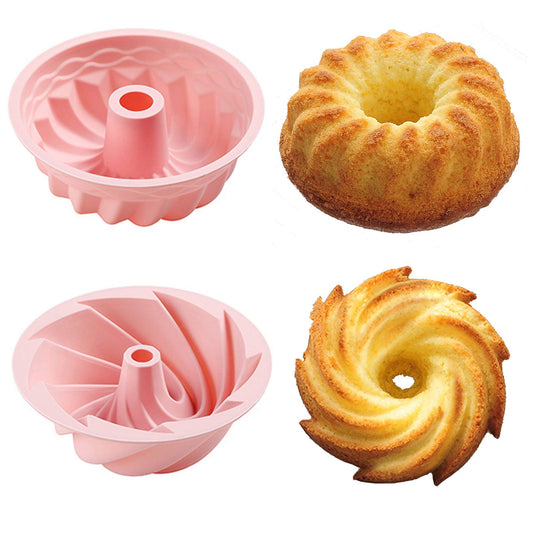 BesoAbrazo Cake Pans Round Swirl Silicone for Pound Bundt Cake, Mini Loaf Muffin 6 Inch Small Size Mold for Baking Bread, Pack of 2, Pink