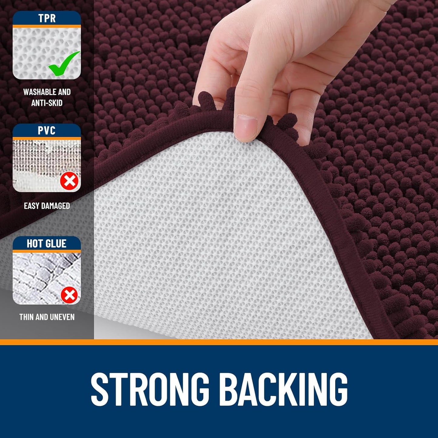 OLANLY Bathroom Runner Rugs - Soft Absorbent Chenille | Quick-Dry Rubber Backing, 44x24, Black Cherry