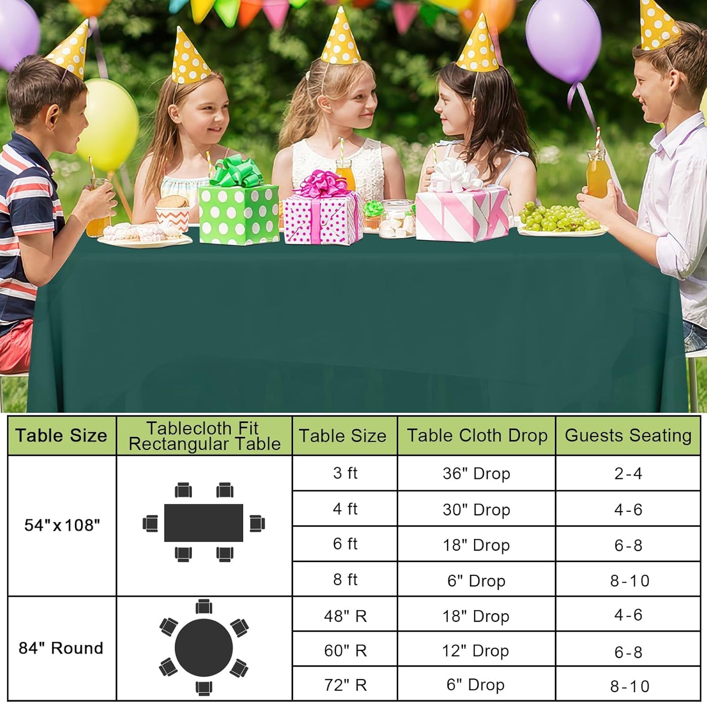 Smiry Disposable Tablecloth - Waterproof Plastic Rectangle Covers | 54 x 108 Inch - 3 Pack in Green for Parties & Events