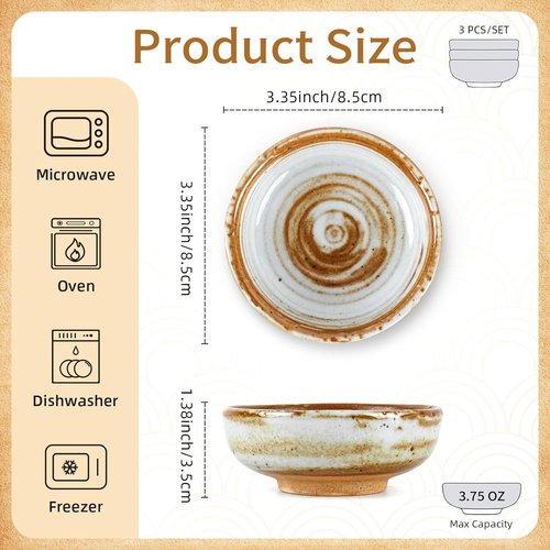 Clothmile Vintage Ceramic Sauce Dishes - 3 Inch Handmade Glazed Bowls for Sushi & Snacks | Perfect Gift