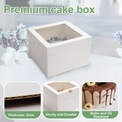 Skiennix 2 Pack Cake Boxes - 12x12x8 Inch Tall Bakery Boxes with Large Window & Cake Boards